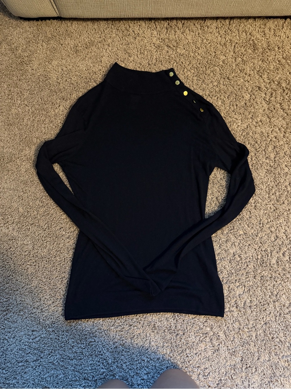 H&M Gold Button Shoulder Mock Neck Knit Sweater - Small - Dark Navy Blue